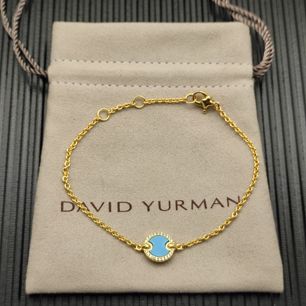 David Yurman Gold Round Turquoise Bracelet with Diamonds